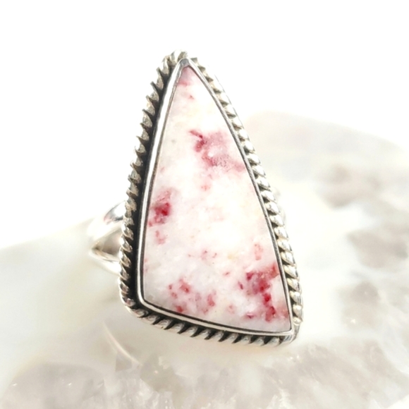 Sterling Silver Rare Cinnabar Triangle Ring Size 7.5 - Picture 5 of 14
